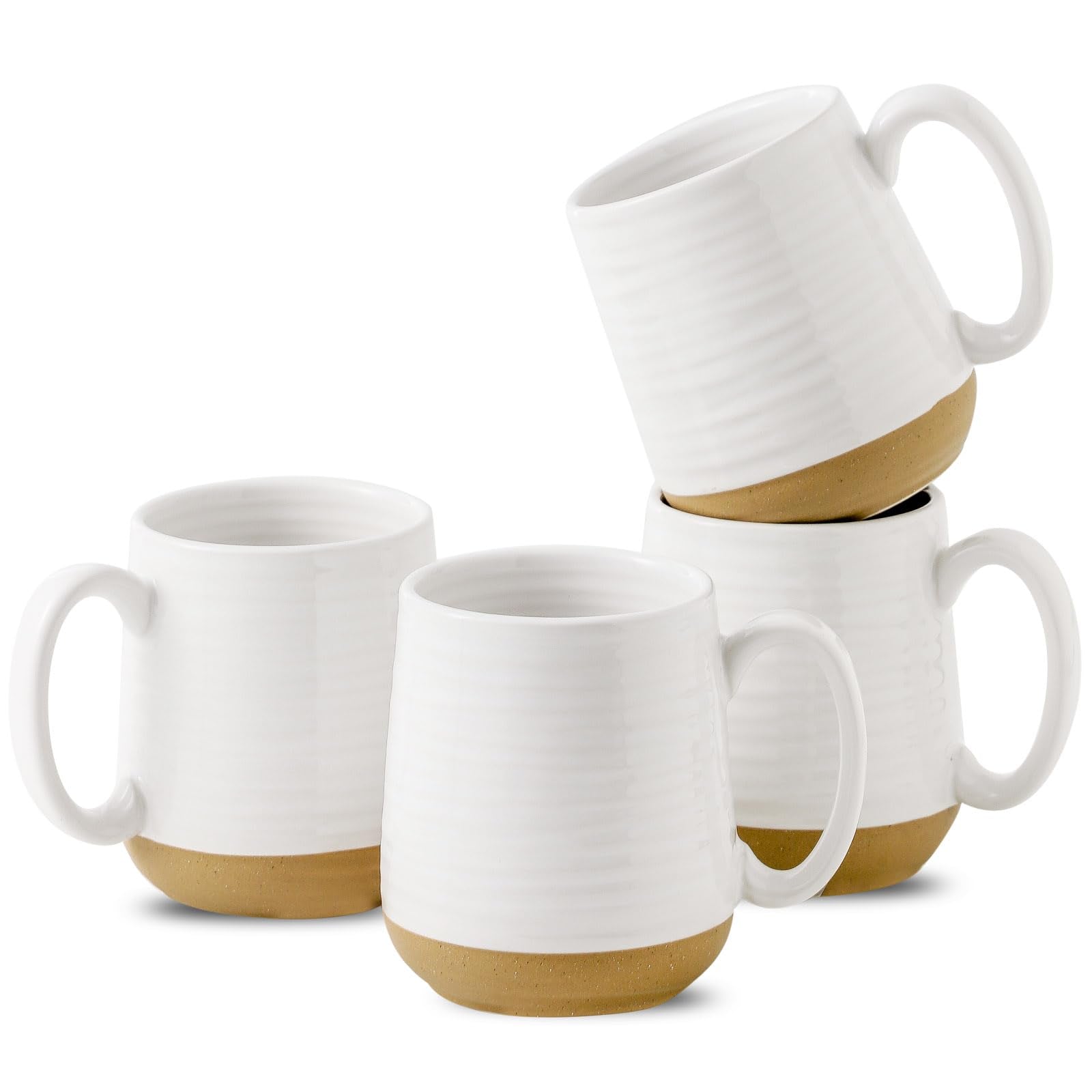 HASENSE front view of four white mugs showing clean design and capacity benefit