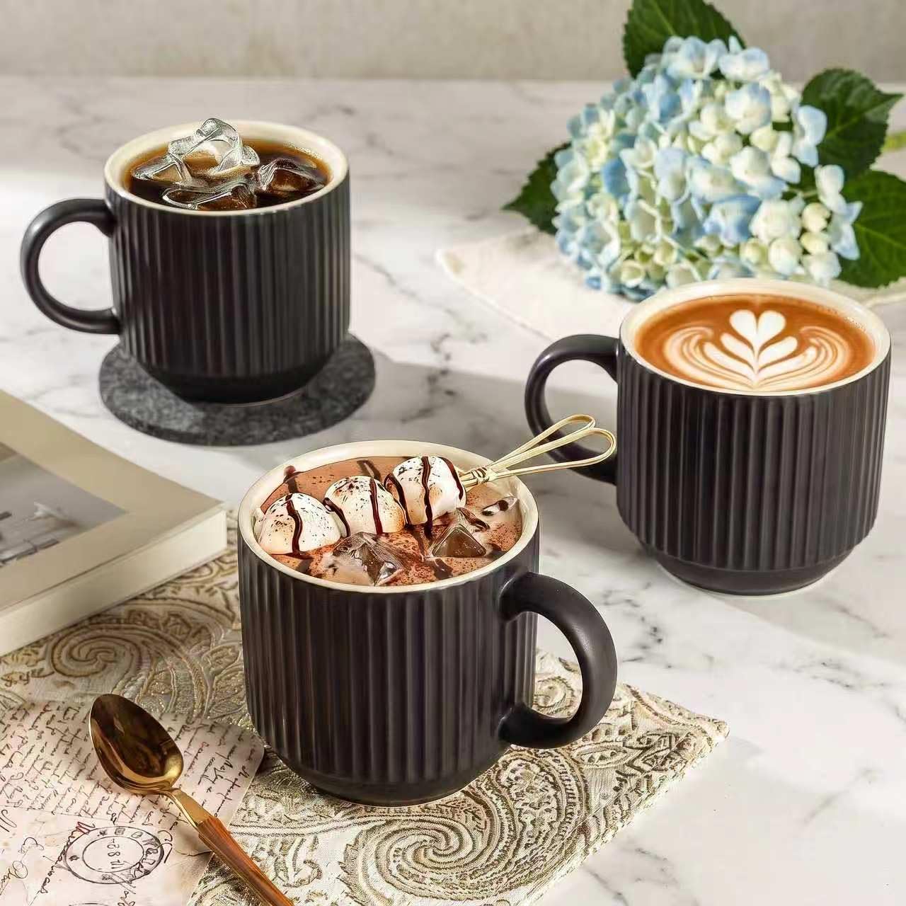 HASENSE latte in mug lifestyle image shows beverage presentation benefit