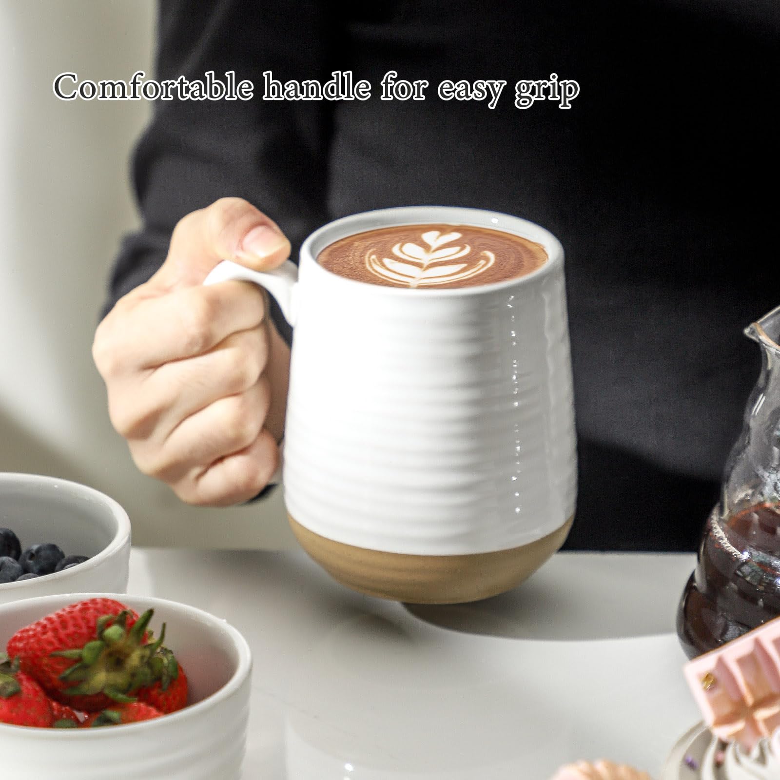 HASENSE mug held in hand to show true 15oz scale and practical portion benefit