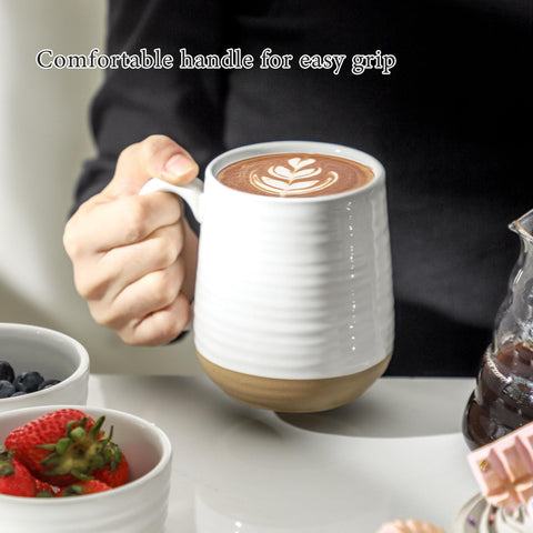 HASENSE mug held in hand to show true 15oz scale and practical portion benefit