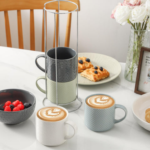 HASENSE stacked mugs on rack inside cabinet saving kitchen space