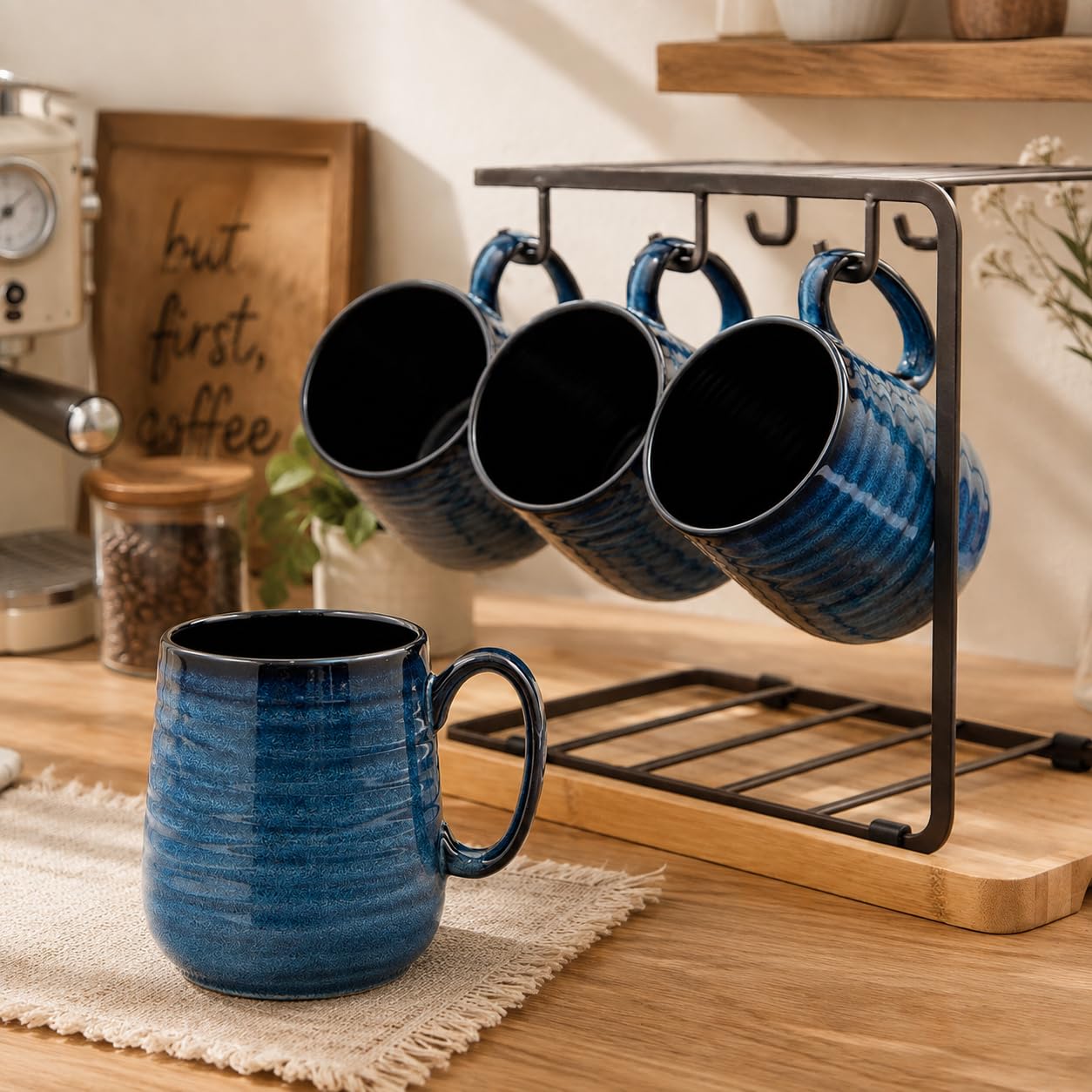 HASENSE mugs stacked in cupboard saving space and organized