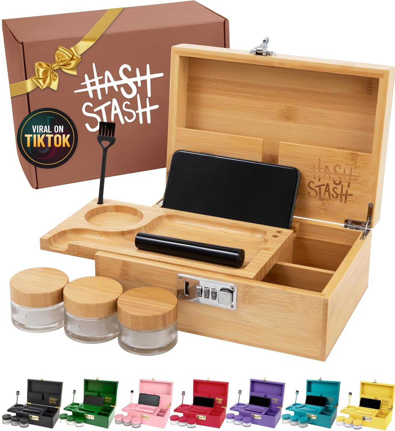 HASHSTASH OG closed front view showing sleek bamboo finish and discreet benefit