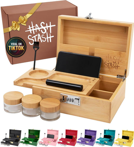 HASHSTASH OG closed front view showing sleek bamboo finish and discreet benefit