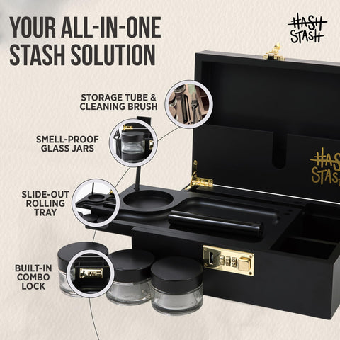 HASHSTASH box open with tray and three jars for organized storage benefits