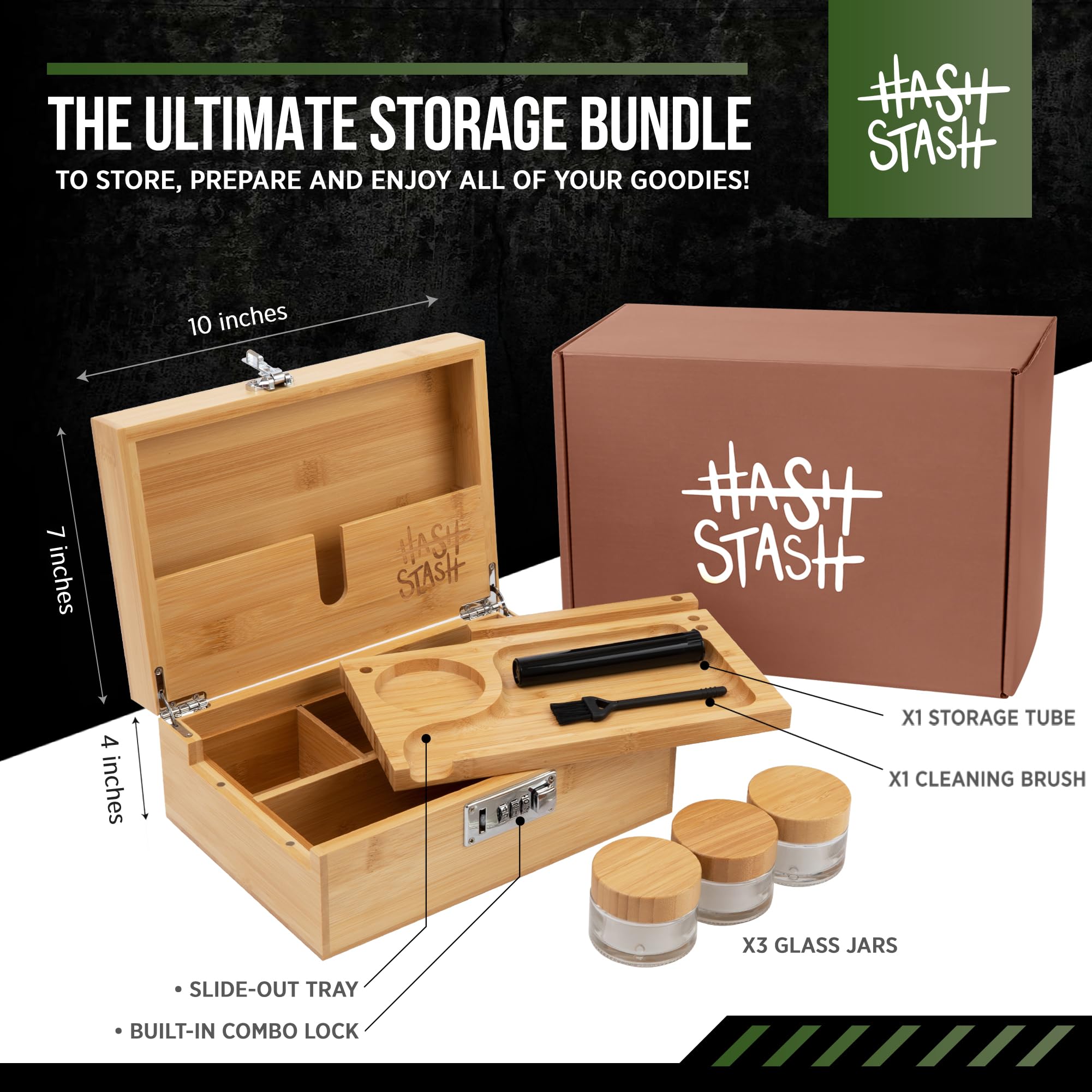 HASHSTASH OG open with three glass jars visible showing organized storage benefit