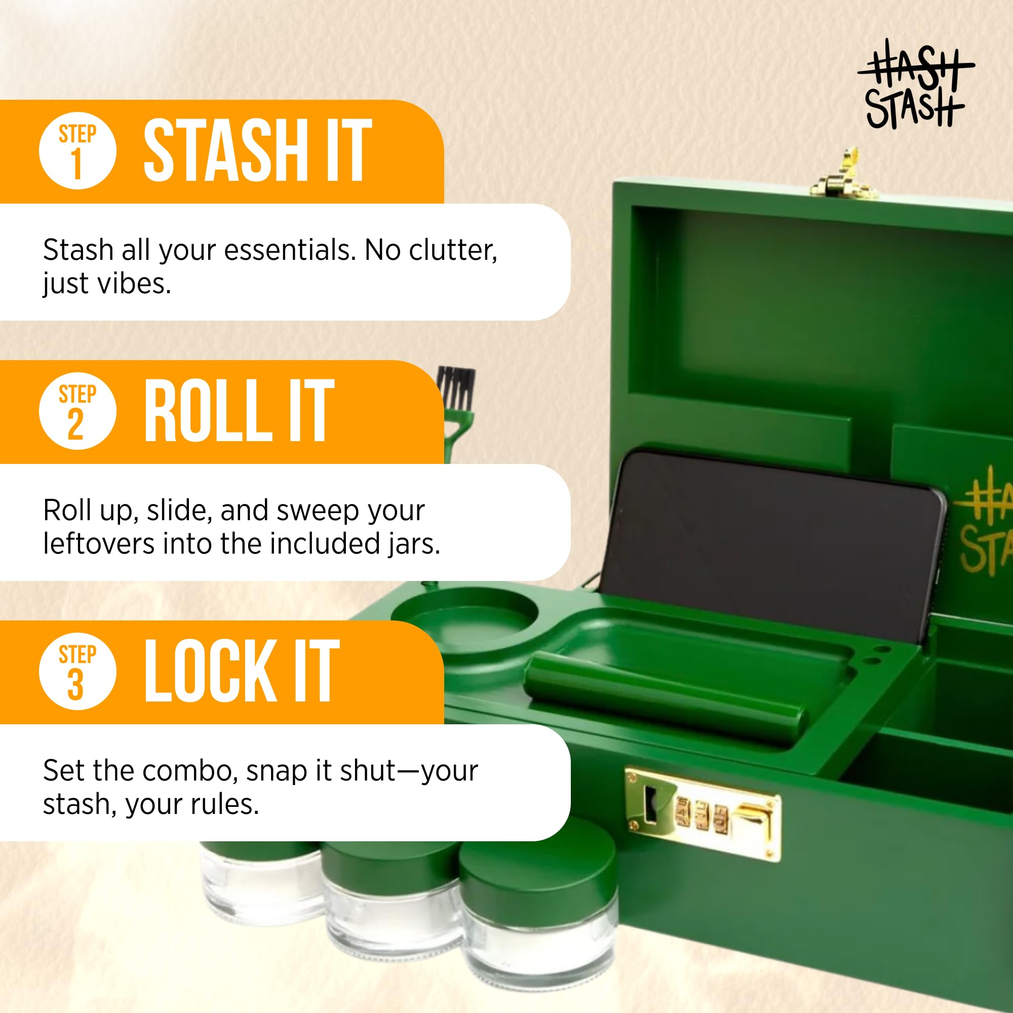 HASHSTASH sliding tray detail showing modular organization advantage