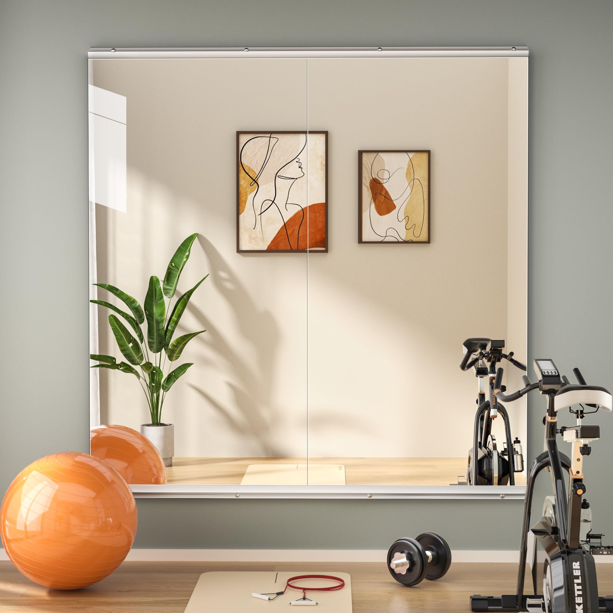 Hasipu front view of frameless mirror showing clear full-length reflection benefit
