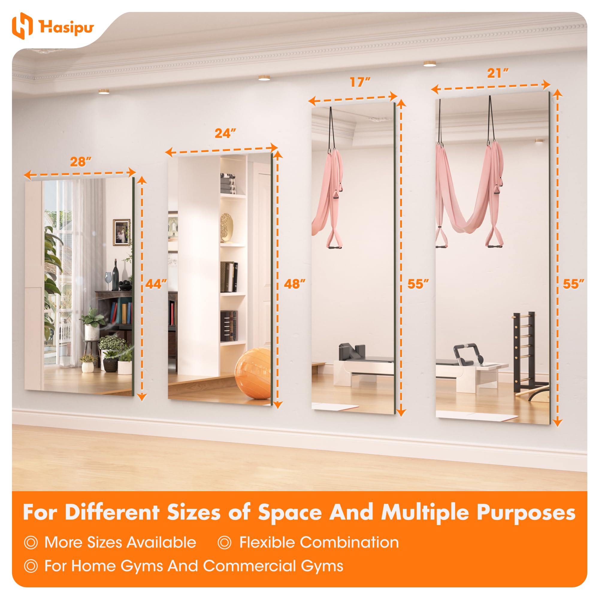 Hasipu three panels joined to form wide mirror wall for expanded coverage benefit