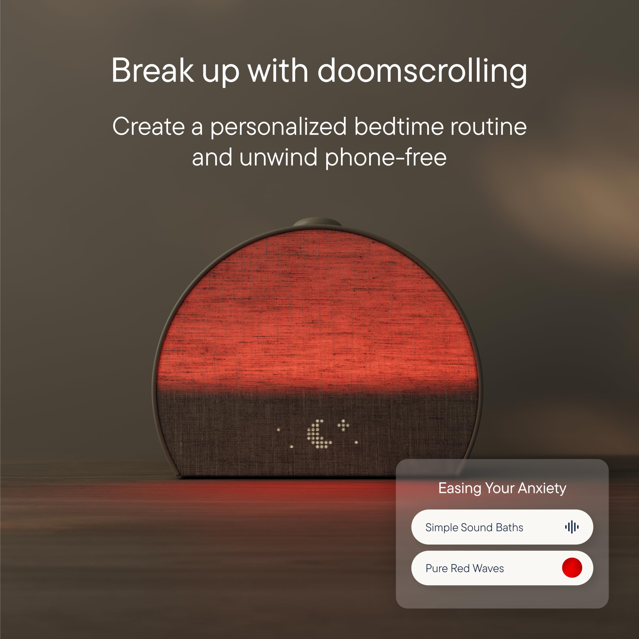 Hatch Restore 3 clock face close-up with dimmable display for low-light readability