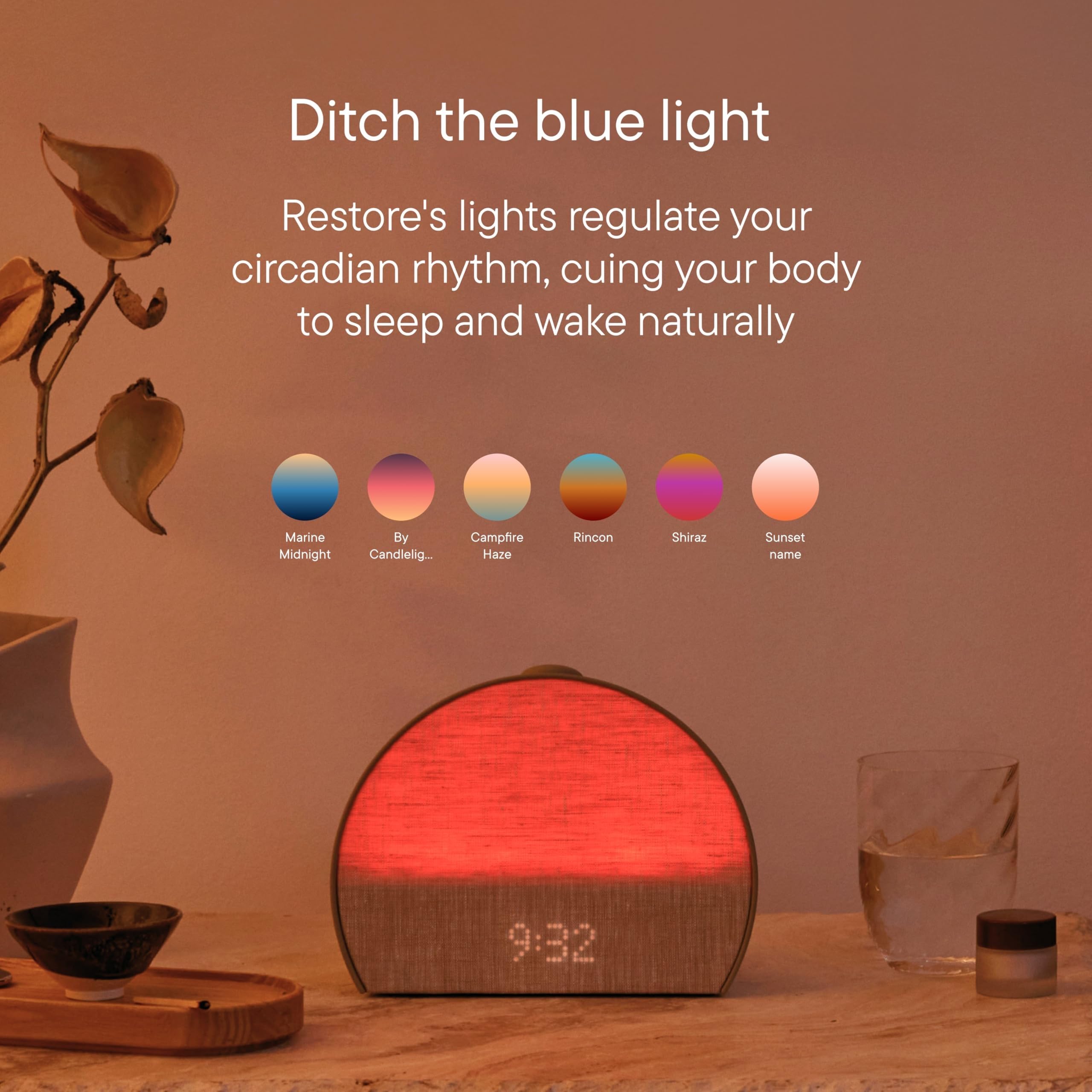 Hatch Restore 3 sunrise simulation glowing gradually to support gentler morning wake-ups