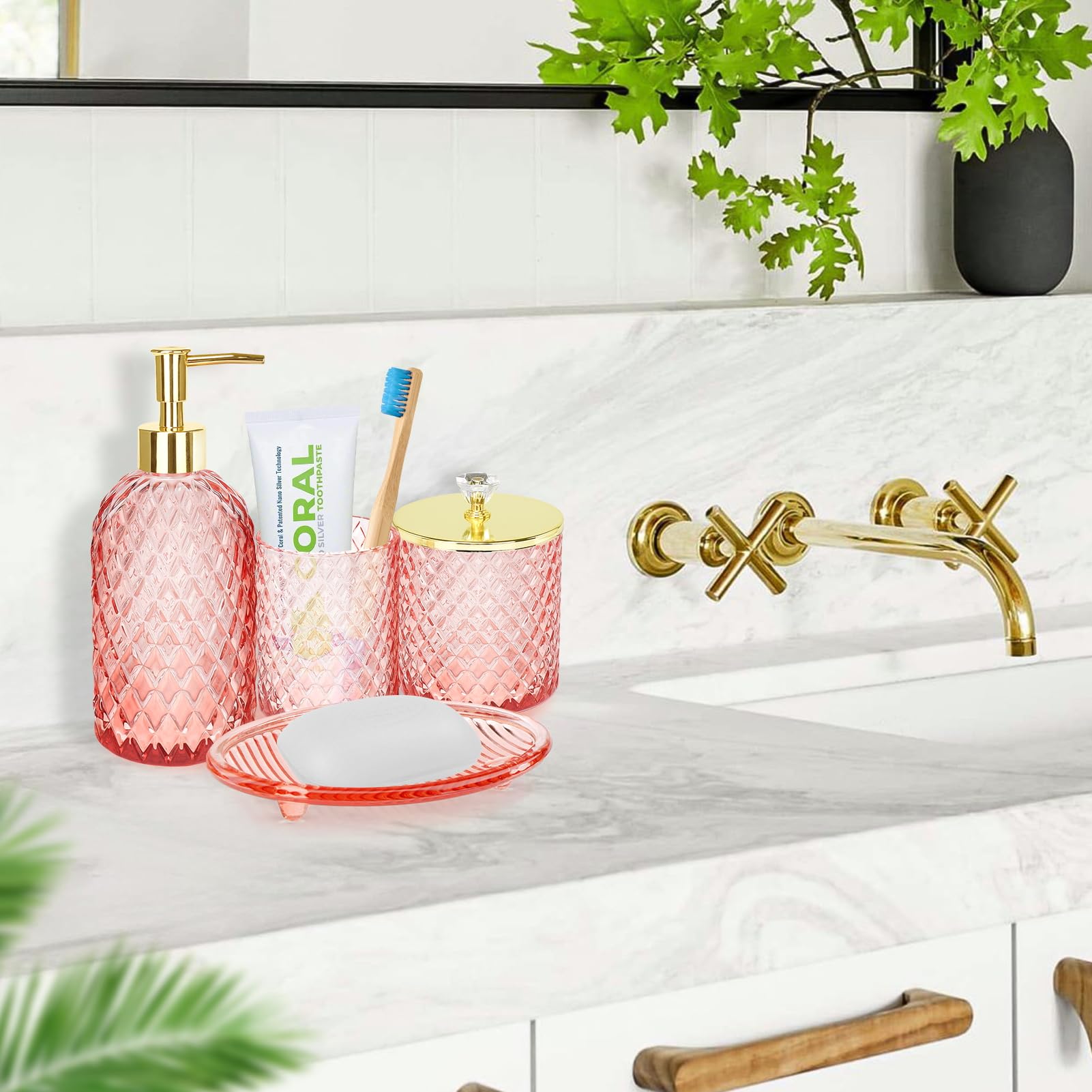 Haturi closeup of lotion dispenser pump highlighting durable gold plating