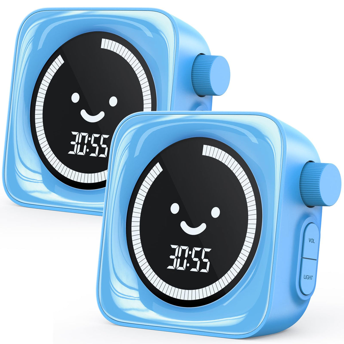 HAUKINIX front view blue timer showing smiley face and benefit of clear visual cues