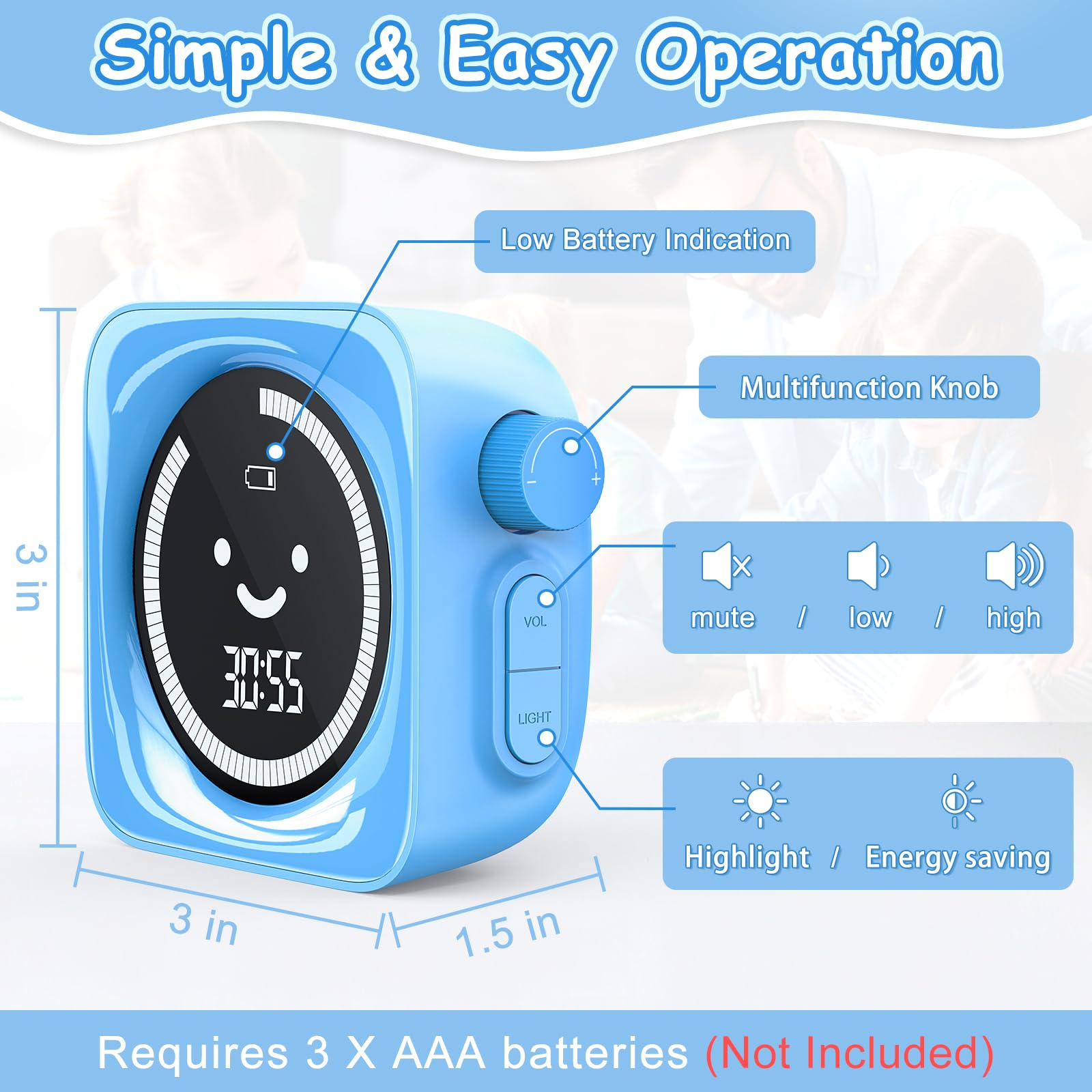 HAUKINIX knob detail showing tactile control that helps kids set time independently