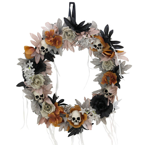 Haunted Hill Farm front view wreath showing full gothic floral display and spooky appeal