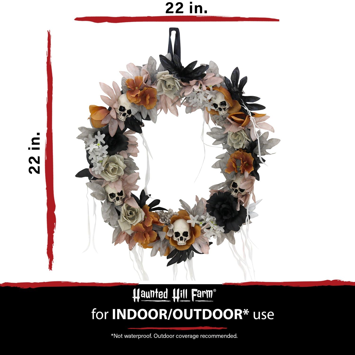 Haunted Hill Farm side profile showing wreath depth and layered arrangement for visibility