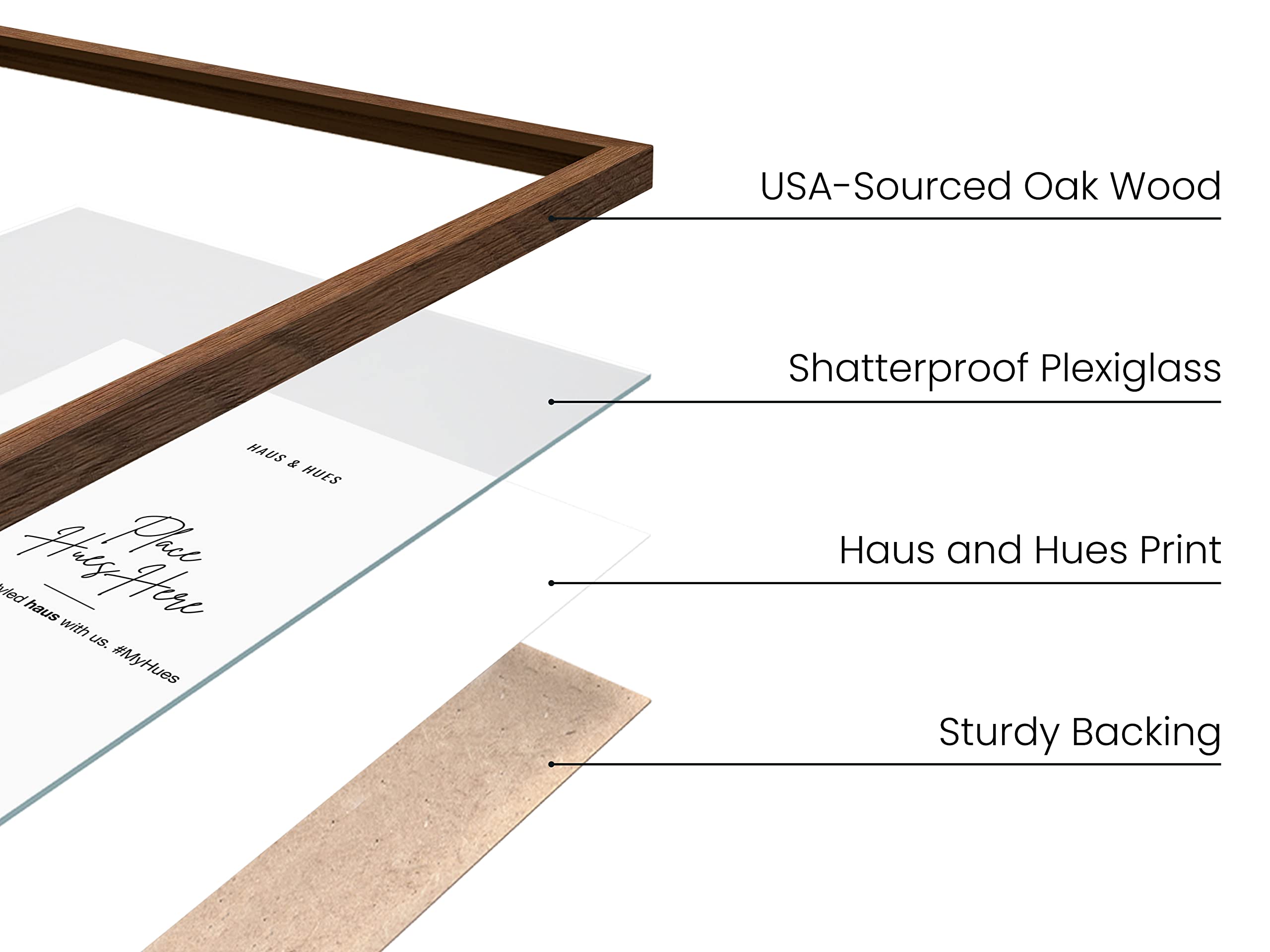 HAUS AND HUES walnut frame corner detail highlighting precise miter and finish