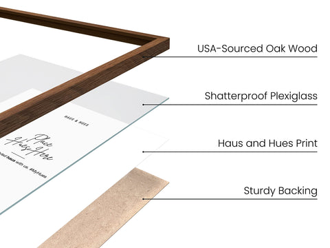 HAUS AND HUES walnut frame corner detail highlighting precise miter and finish