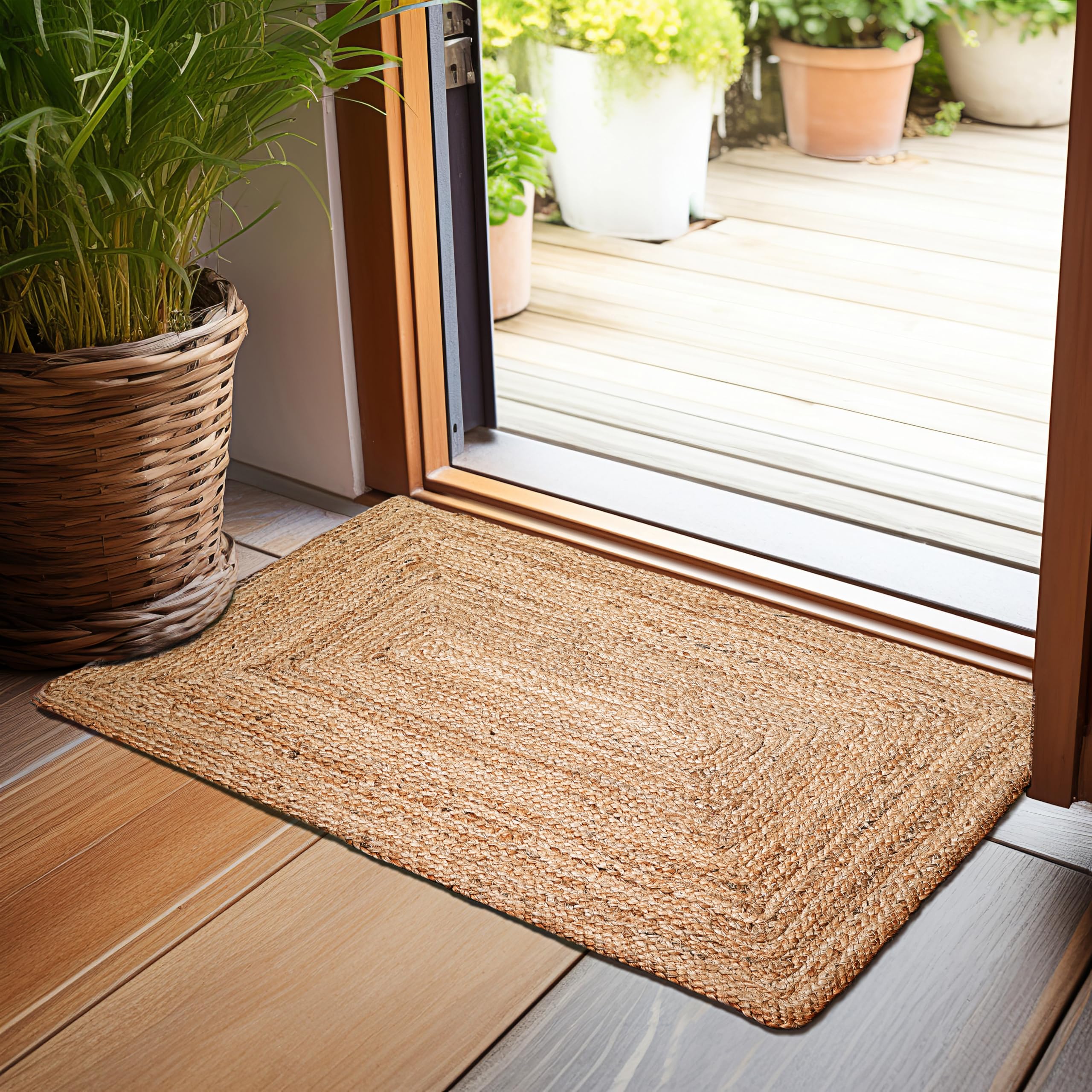 Hausattire front view of 2x3 ft jute rug showing natural tone and durable braid