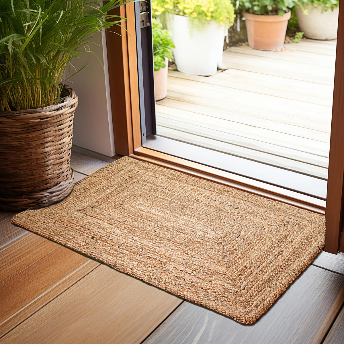 Hausattire front view of 2x3 ft jute rug showing natural tone and durable braid