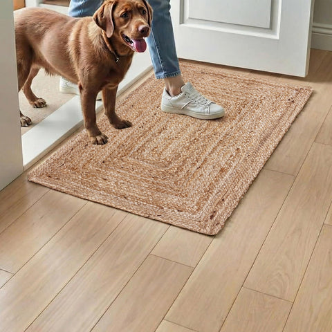 Hausattire rug beside chair to show 2x3 ft scale and space-saving benefit
