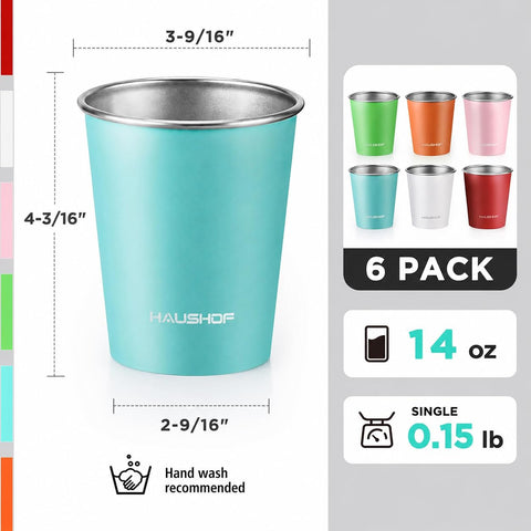 HAUSHOF cup held in hand illustrating 14oz size and portability benefit