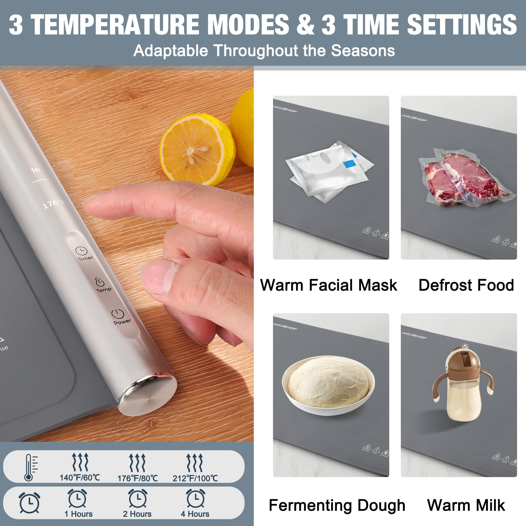 HAUSHOF warming mat in use on dinner table keeping dishes warm for guests