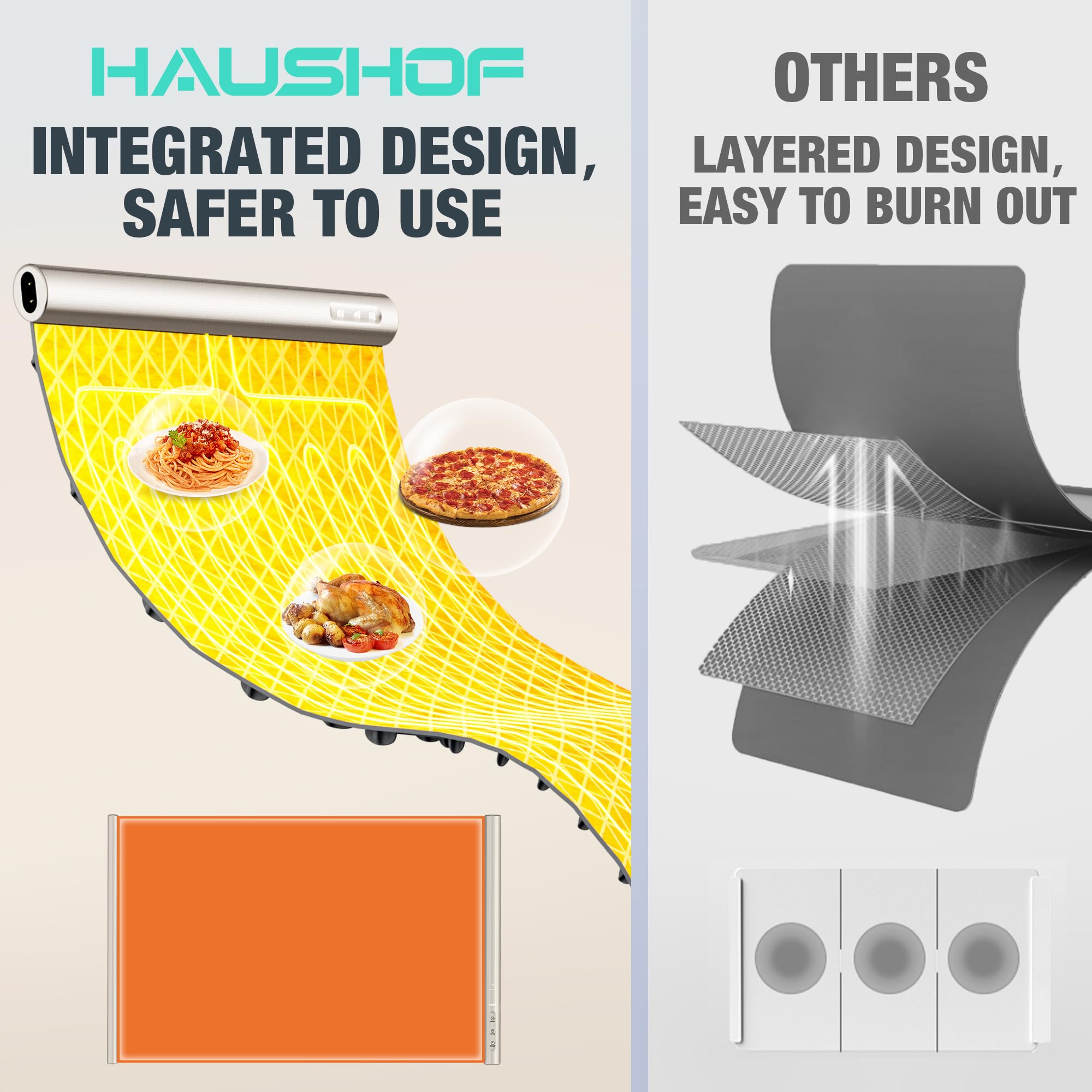 HAUSHOF serving platter on mat demonstrating compatibility with various cookware