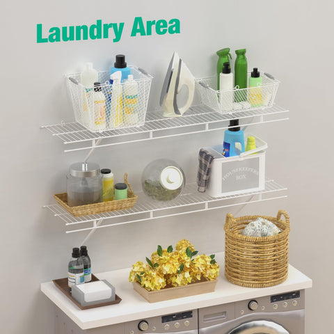 HAUSHOF shelf holding laundry baskets showing durable support and space-saving benefit