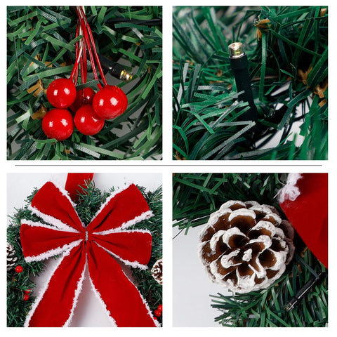 Hausse warm white LED lights glowing on wreaths to create cozy holiday ambiance