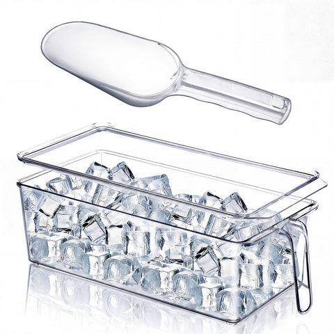 Havawish front view showing lidded ice bin and included scoop for organized storage