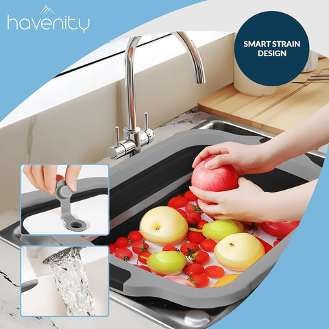 Havenity prep tub in use next to a barbecue for streamlined outdoor meal prep