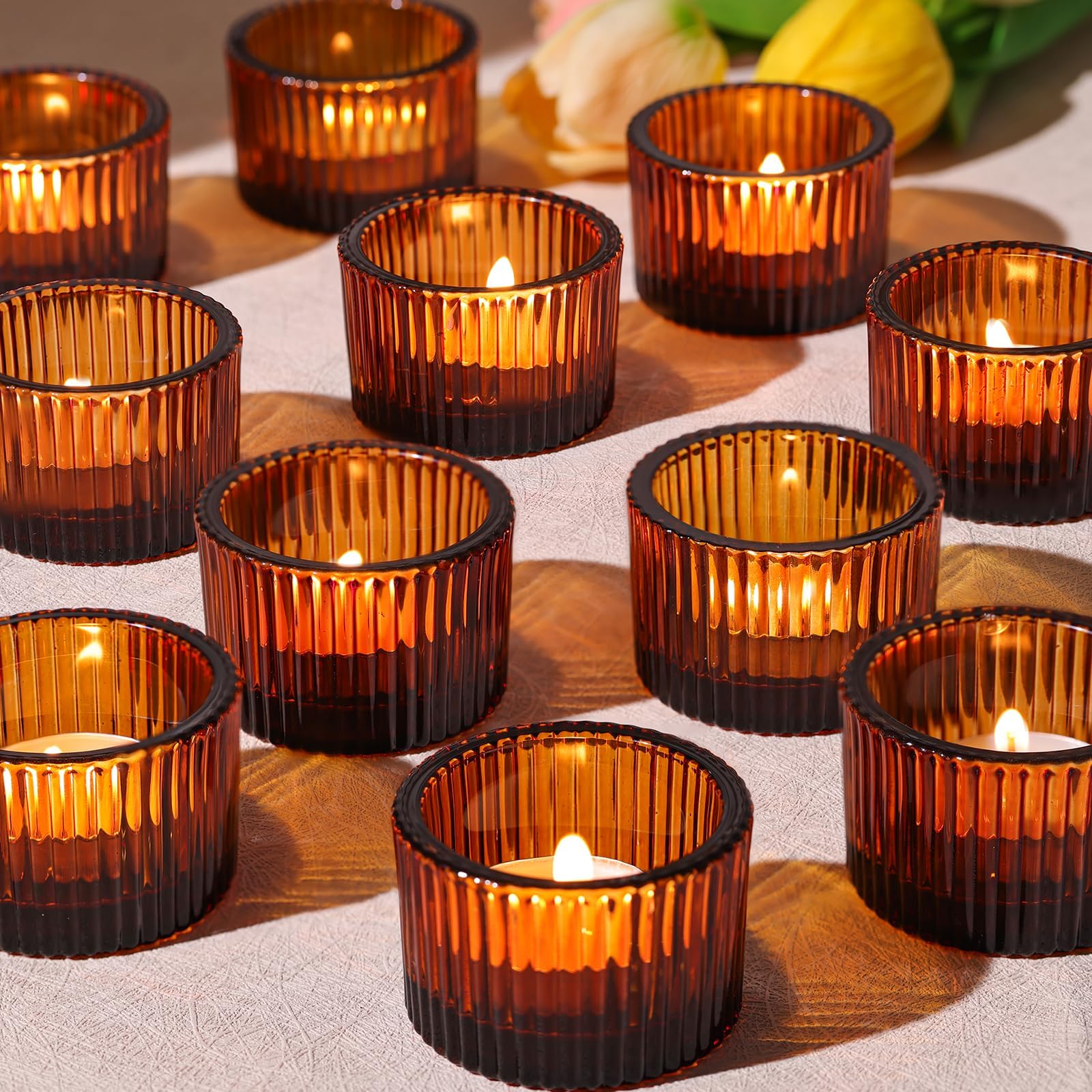 HAVITI amber votive holder front view showing vintage warmth and style