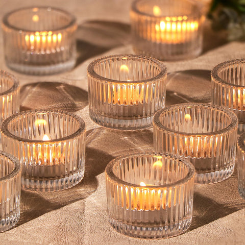HAVITI clear tealight holder front view shows elegant sparkle and refinement