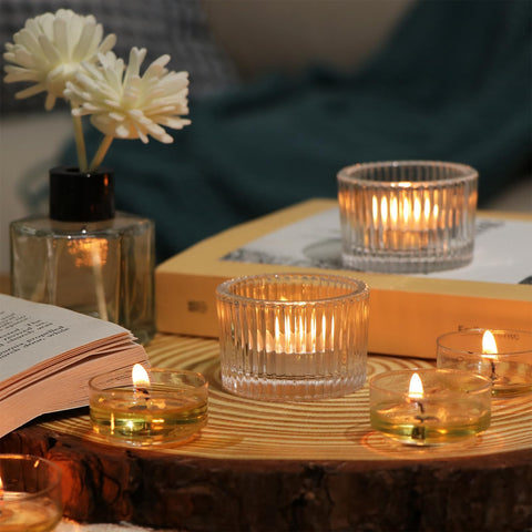 HAVITI holder with burning tealight in use creating warm ambient glow