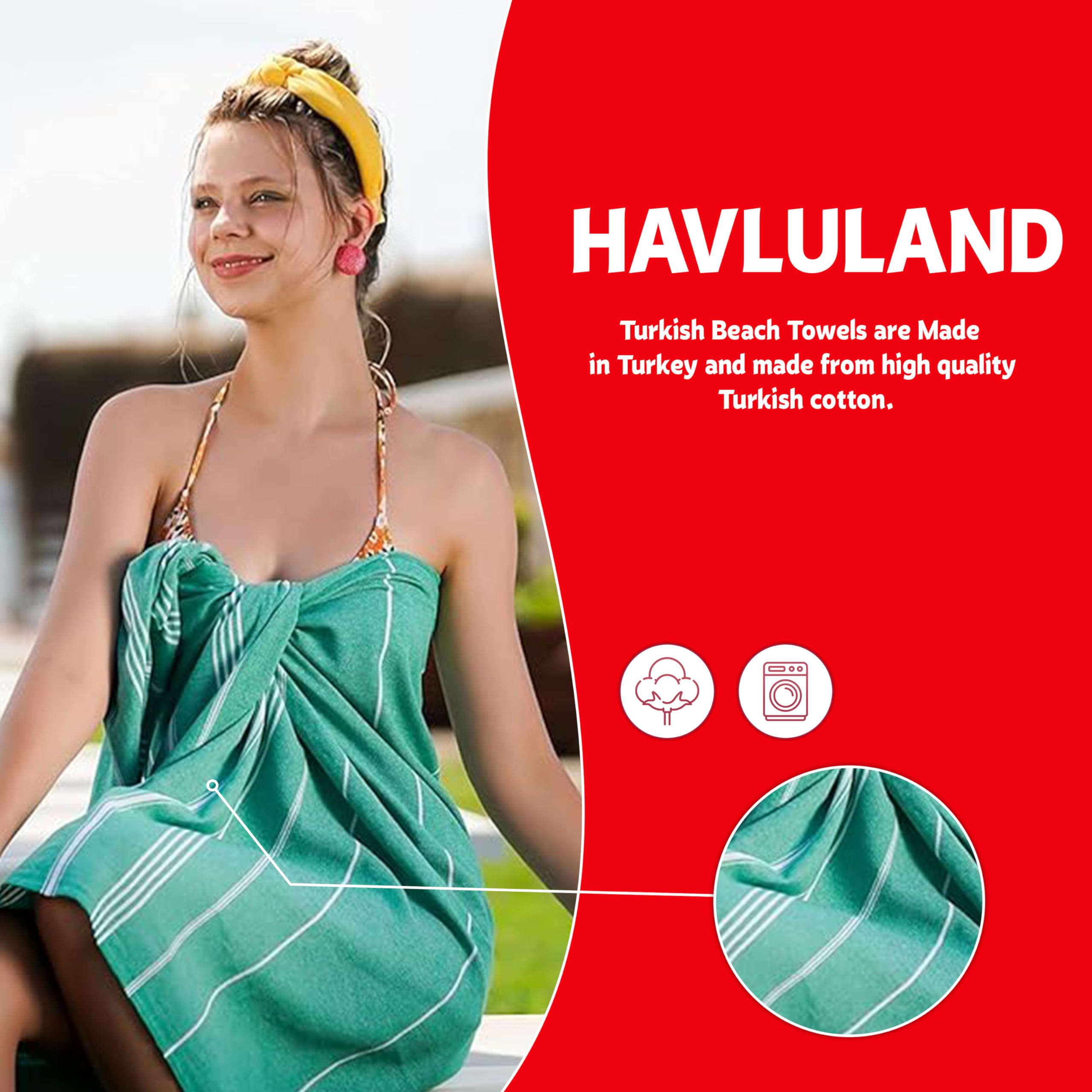 HAVLULAND folded towel compactly packed into a beach bag, highlighting travel-friendly portability