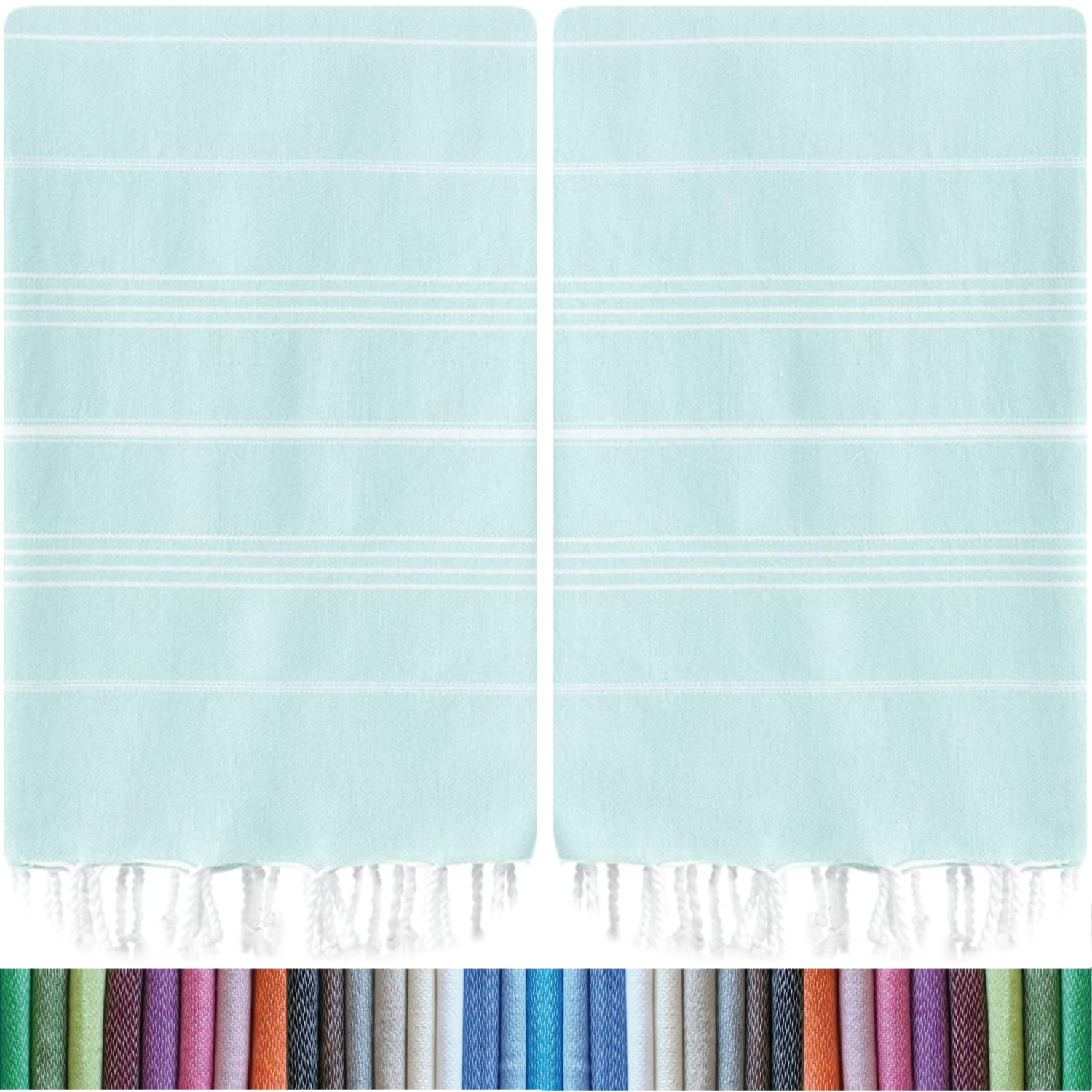 HAVLULAND front view of aqua towel pack showing color and size benefits