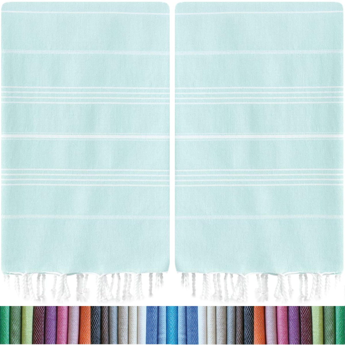 HAVLULAND front view of aqua towel pack showing color and size benefits