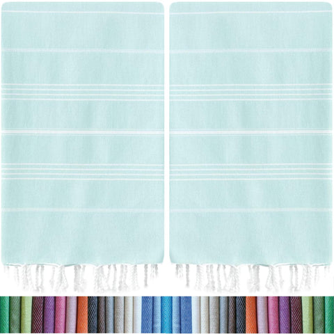 HAVLULAND front view of aqua towel pack showing color and size benefits
