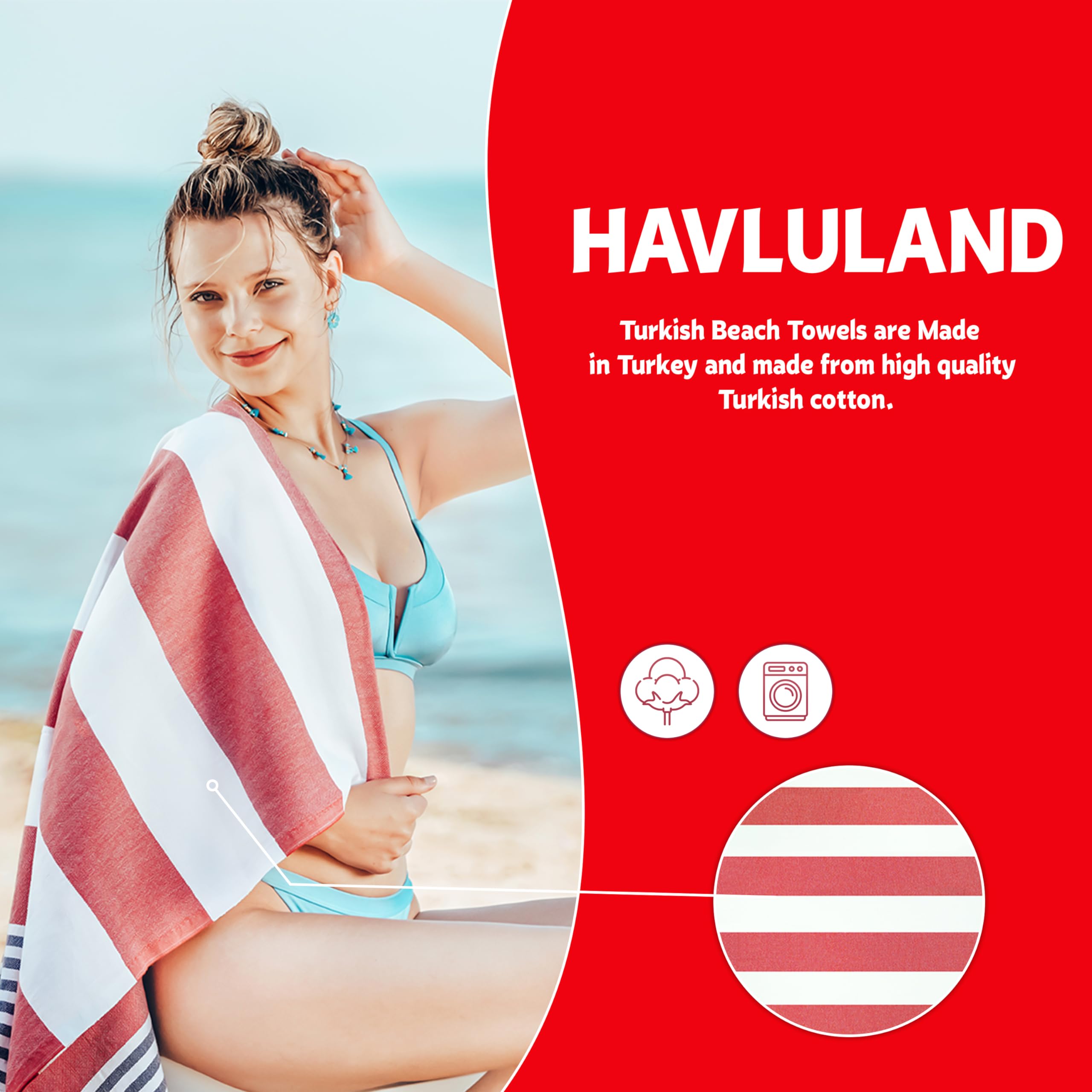 HAVLULAND towel spread on sand illustrating sand-free shaking benefit