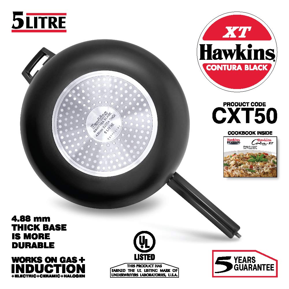 HAWKINS Contura underside close-up showing 4.88 mm thick base and magnetic plate for induction