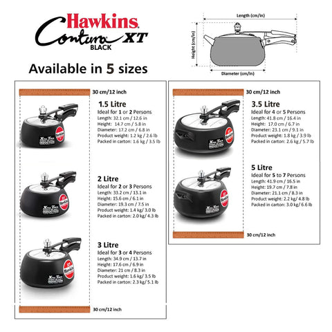 HAWKINS Contura next to standard pot to show 5L capacity and suitable family size