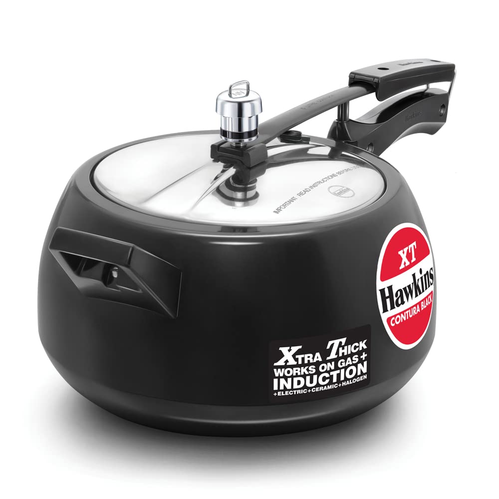 HAWKINS Contura front view showing sleek hard-anodized finish and handles, durable performance