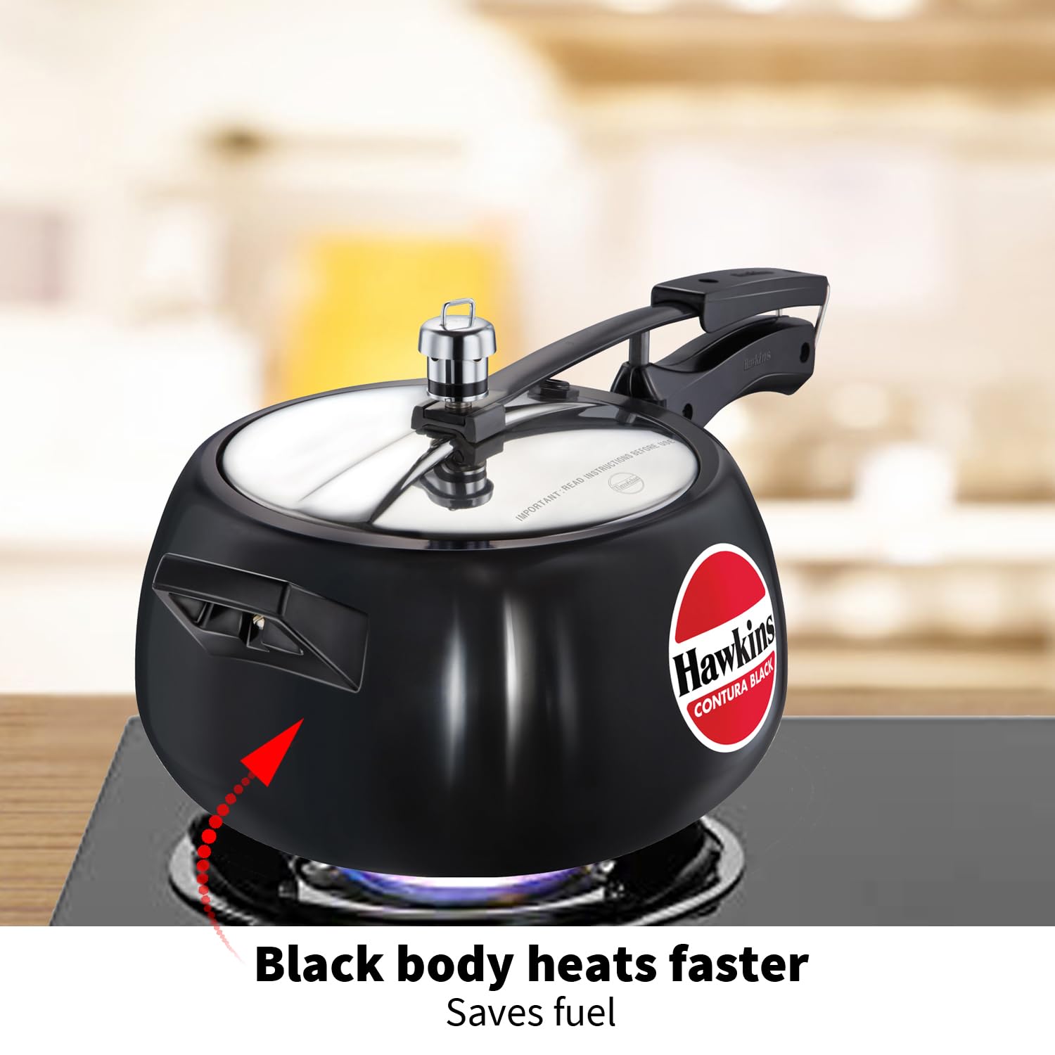 HAWKINS Contura on stovetop illustrating fast heat absorption benefit