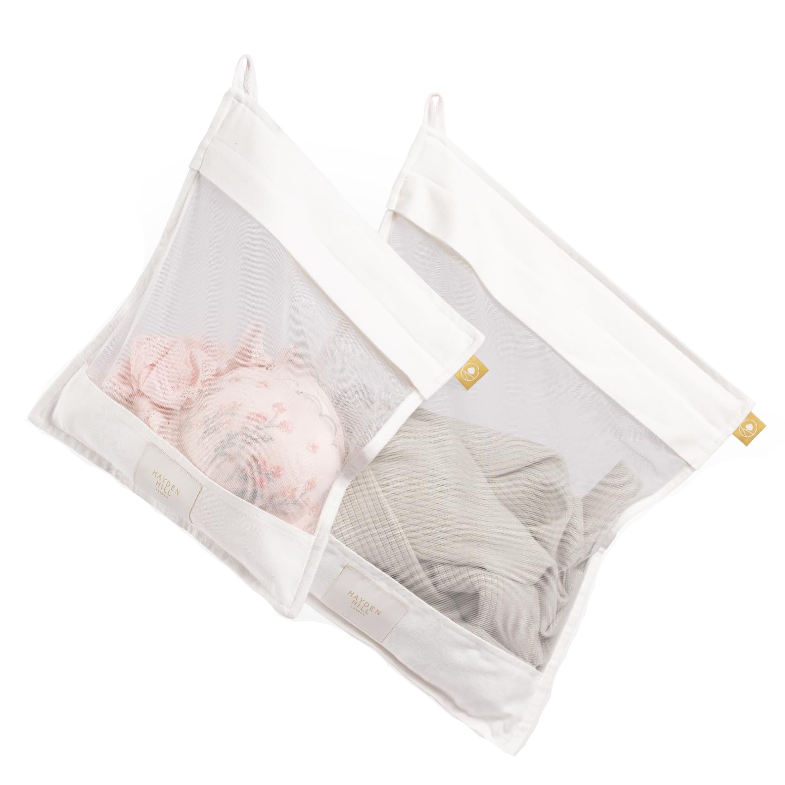 Hayden Hill front packaging showing two organic cotton mesh laundry bags protecting garments