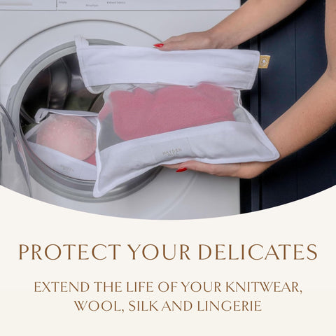 Hayden Hill large mesh laundry bag flat lay demonstrating generous capacity for sweaters