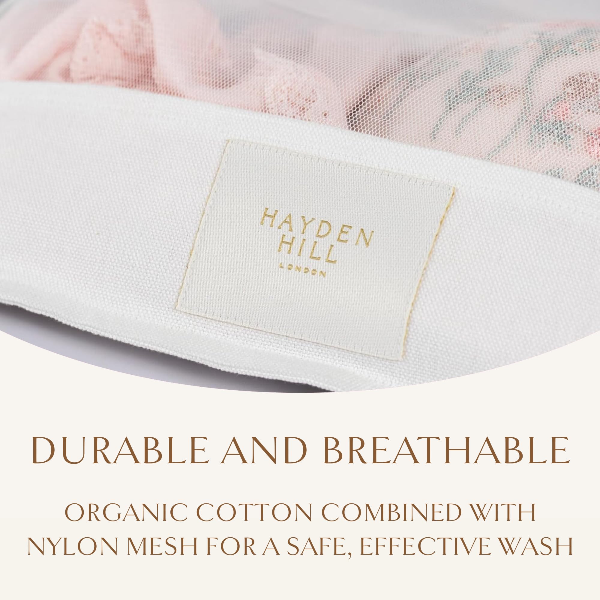 Hayden Hill small mesh laundry bag flat lay holding lingerie and delicate items safely