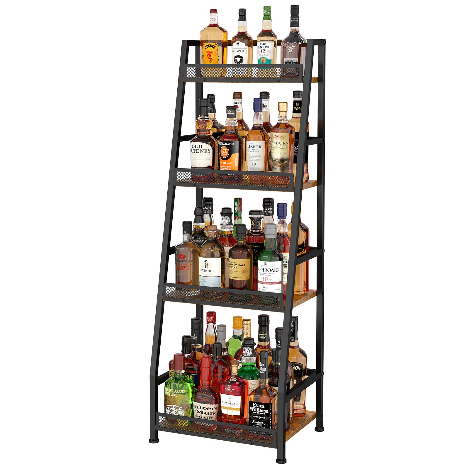 Hayexiha front view showing vintage brown finish and organized bottles benefit display