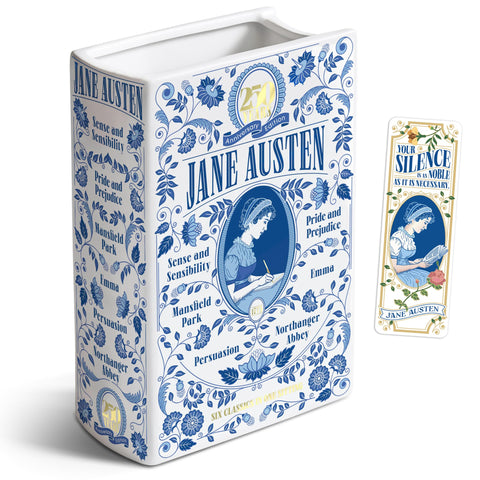 Hazel & Harold's front view showing six-novel book vase and elegant gift appeal