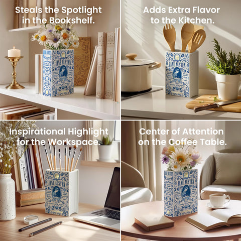 Hazel & Harold's book vase holding fresh flowers for stylish tabletop display